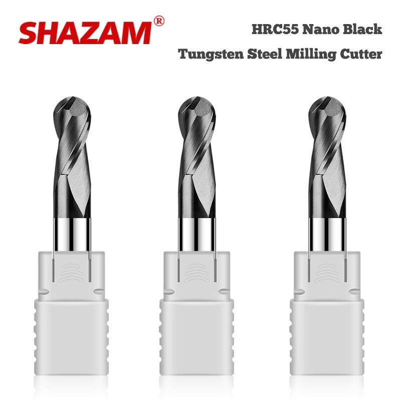 End Mill Set - Shazam HRC55เครื่องกัดเหล็กทังสเตนคาร์ไบด์เคลือบนาโนสีดำสำหรับงานกัดเครื่องจักร CNC