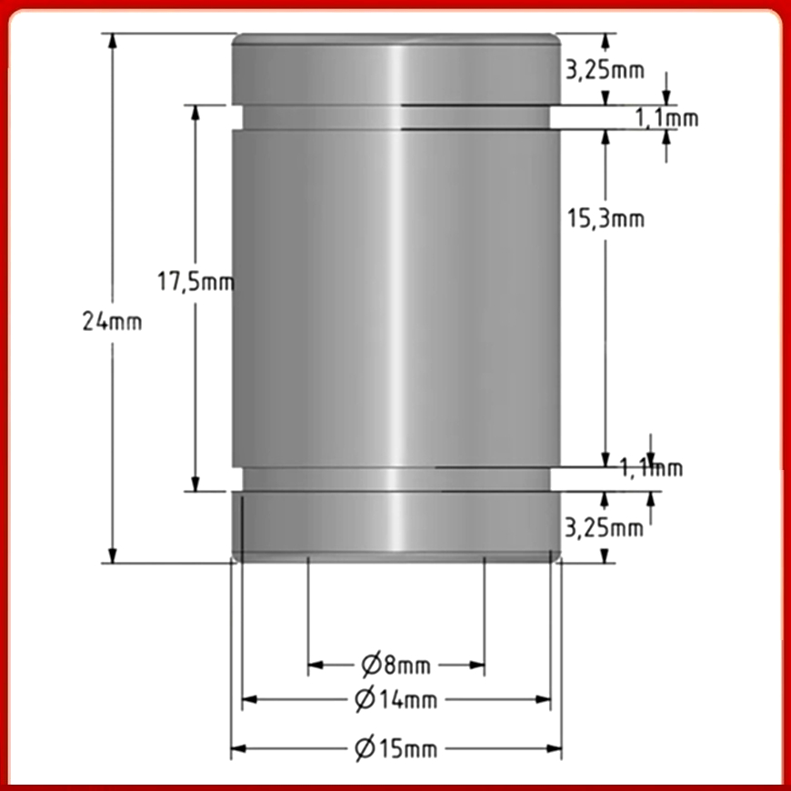 Lm8Uu Bearing - ตลับลูกปืนเชิงเส้นทดแทนสำหรับเครื่องพิมพ์ 3 มิติ Reprap ขนาด 8x15x24