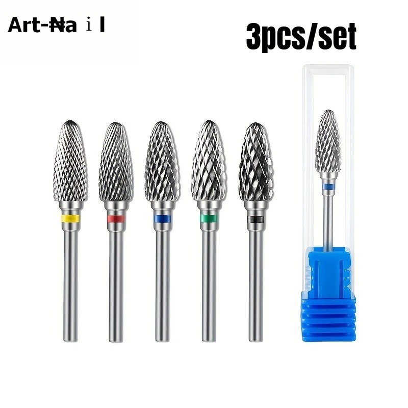 Carbide End Mill - ดอกสว่านคาร์ไบด์ทังสเตน 3 ชิ้น อุปกรณ์เสริมสำหรับเครื่องเจียรเล็บไฟฟ้า หัวตัดสำหรับลบเจลเล็บและเครื่องมือทำเล็บ