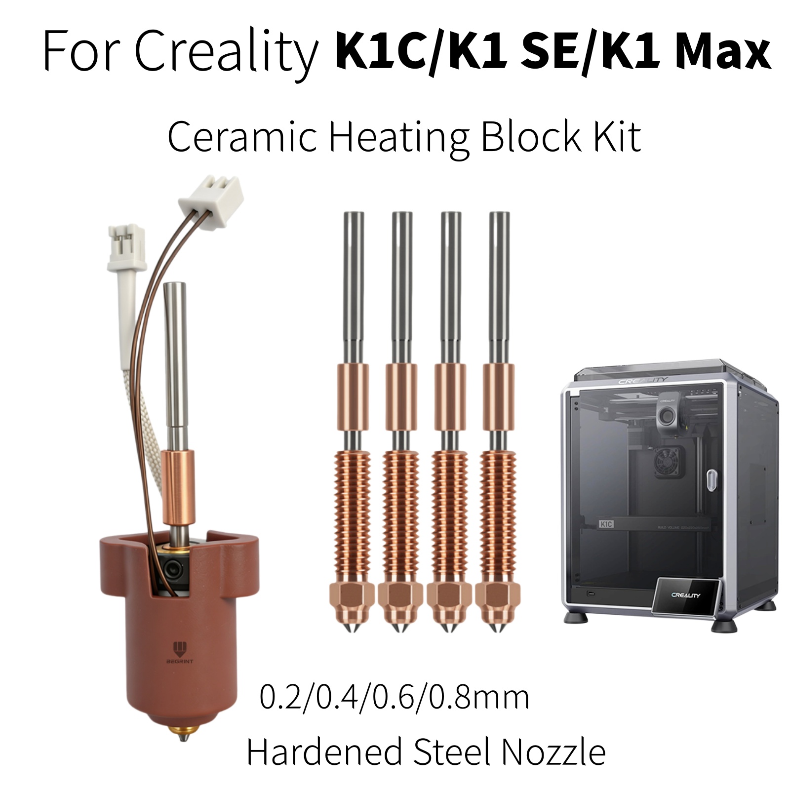 Aluminium Profile 2020 - ชุดหัวฉีด Creality K1C K1 MAX พร้อมบล็อกทำความร้อนเซรามิก,